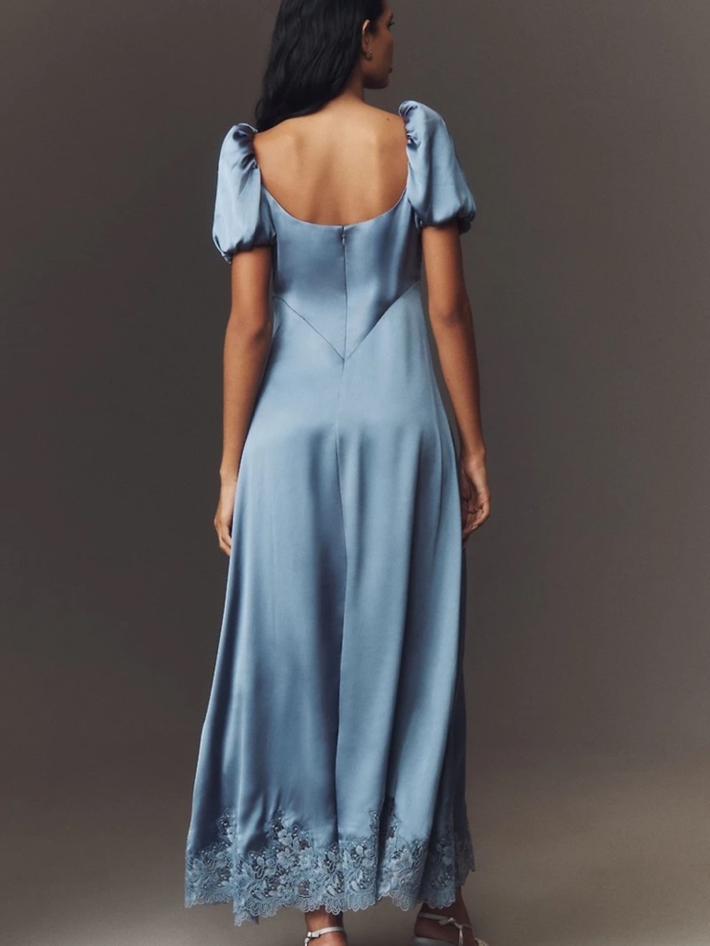 Mare Mare Anthropologie Puff-Sleeve Square-Neck Satin Maxi Dress - Picture 3 of 16